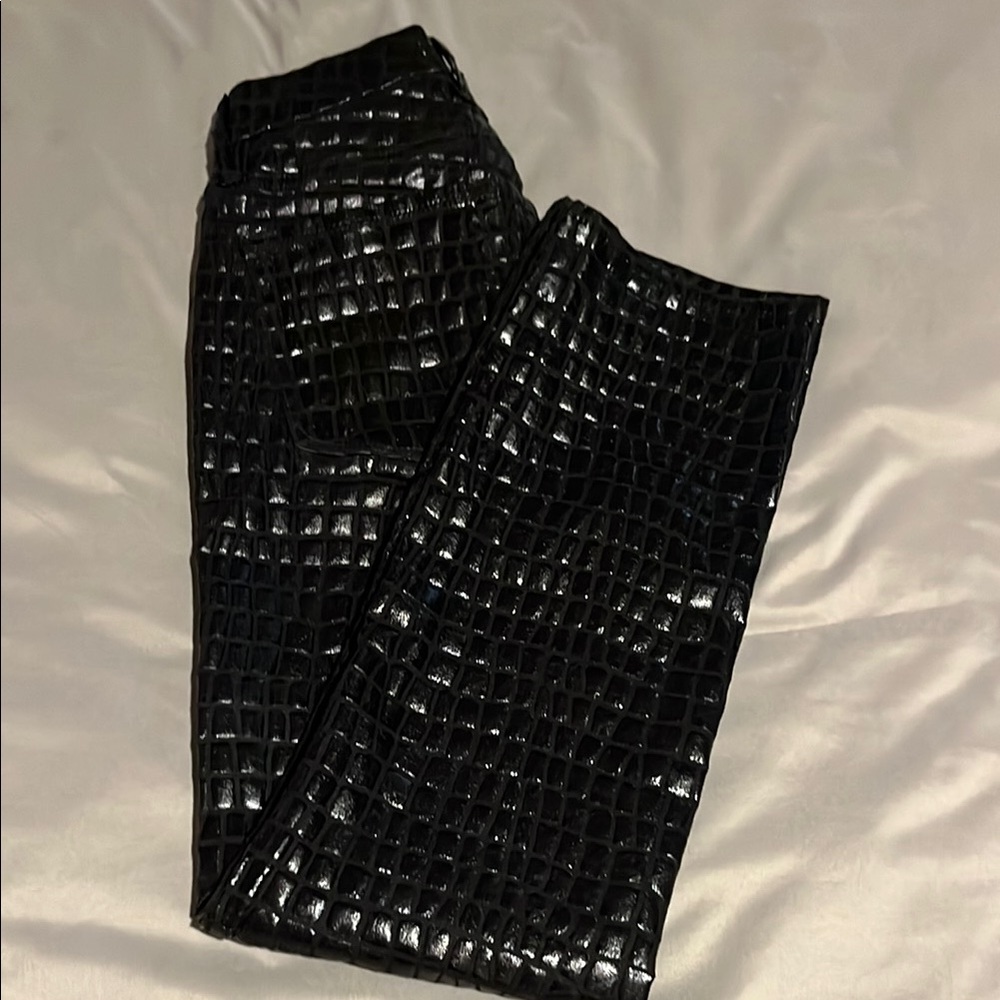 Good American Shiny Black Textured Pants